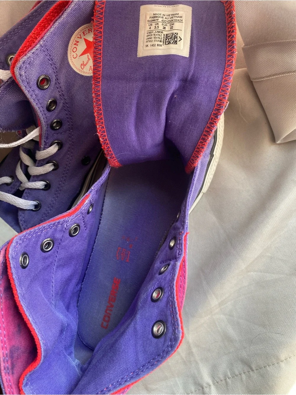 Converse Kids High Top Sneakers in Purple with Red Accents